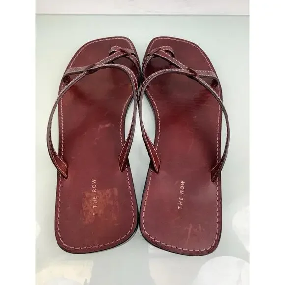 The Row Canal Burgundy Leather Toe Loop Sandals Framboise EU 36.5 Italy - Picture 3 of 8
